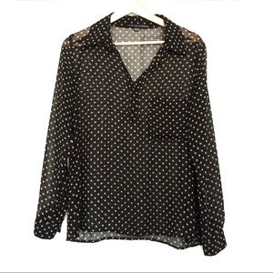 Harlowe & Graham Sheer Black Polka Dot Blouse